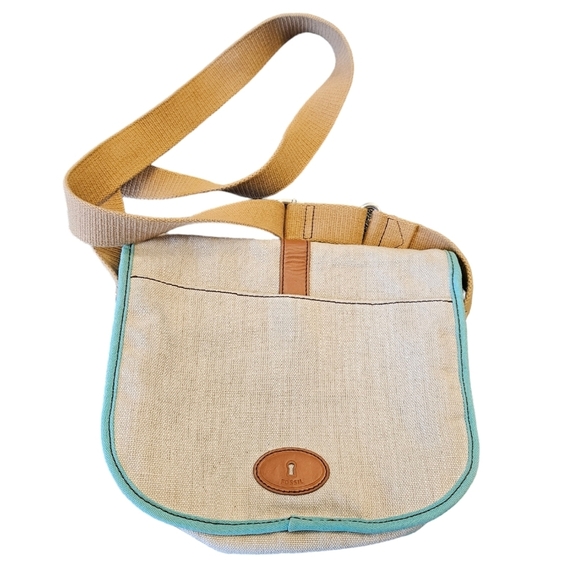 Fossil VTG Cloth Fabric Khaki Teal Purse Bag - Picture 3 of 7